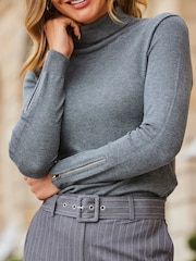Sosandar Grey Roll Neck Zip Detail Jumper - Image 5 of 5