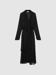 Reiss Black Callie Belted Ruffle Midi Dress - Image 2 of 5