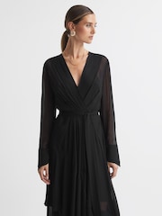 Reiss Black Callie Belted Ruffle Midi Dress - Image 3 of 5