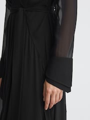 Reiss Black Callie Belted Ruffle Midi Dress - Image 4 of 5