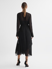 Reiss Black Callie Belted Ruffle Midi Dress - Image 5 of 5