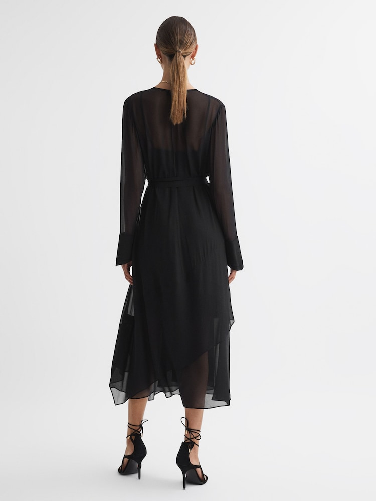 Reiss Black Callie Belted Ruffle Midi Dress - Image 5 of 5