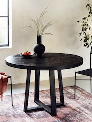 French Connection Black Mango Wood Laredo 4 Seater Round Dining Table - Image 1 of 2