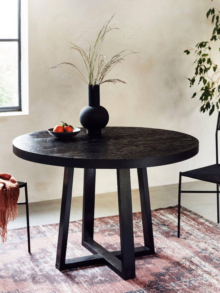 French Connection Black Mango Wood Laredo 4 Seater Round Dining Table - Image 1 of 2