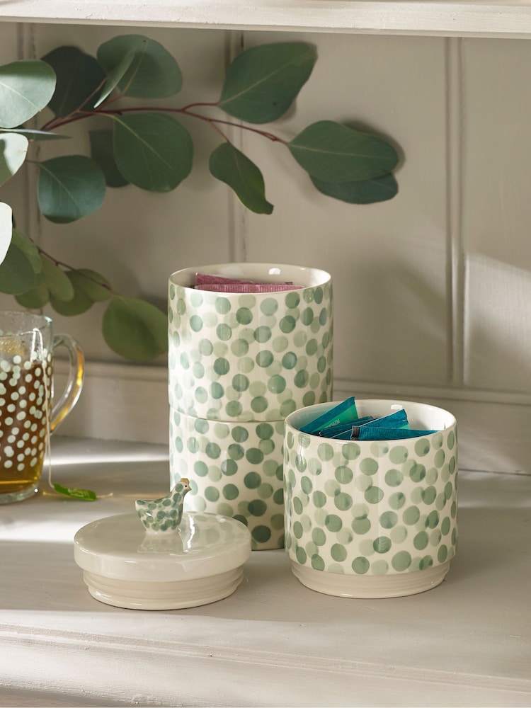 Set of 3 Sage Green Chicken Stacking Storage Jars - Image 1 of 4