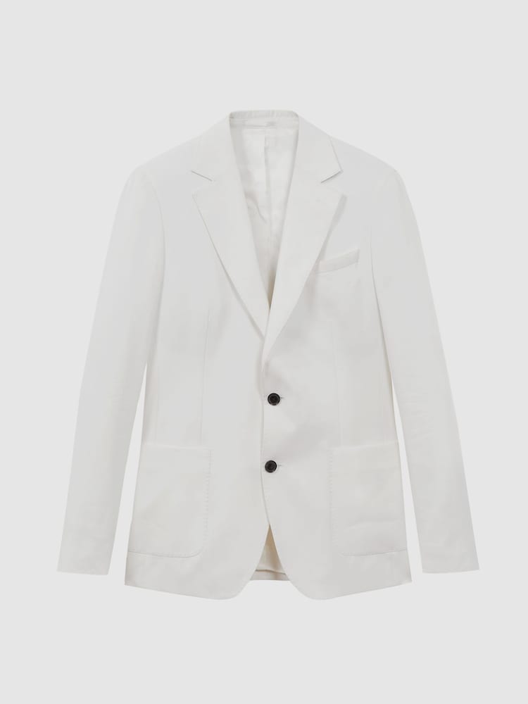 Reiss White Island Sea Island Cotton Slim Fit Single Breasted Blazer - Image 2 of 8