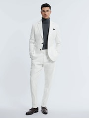 Reiss White Island Sea Island Cotton Slim Fit Single Breasted Blazer - Image 3 of 8