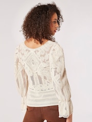 Apricot Cream Thick Cotton Embroidered Mesh Top - Image 2 of 5