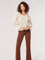 Apricot Cream Thick Cotton Embroidered Mesh Top - Image 3 of 5