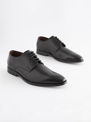 Black Regular Fit Signature Leather Plain Derby Shoes - Image 1 of 1