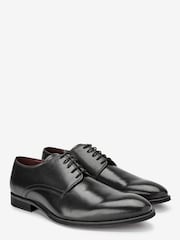 Black Regular Fit Signature Leather Plain Derby Shoes - Image 1 of 2