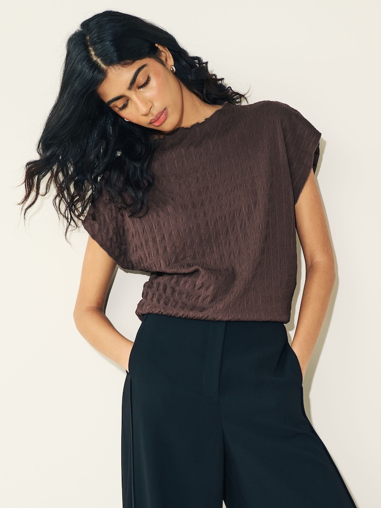 Brown Short Sleeve Textured T-Shirt - Image 1 of 6