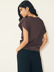 Brown Short Sleeve Textured T-Shirt - Image 2 of 6