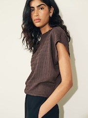 Brown Short Sleeve Textured T-Shirt - Image 3 of 6