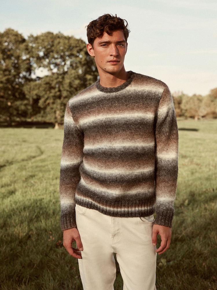 Brown Relaxed Ombre Crew Neck Jumper - Image 1 of 9