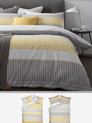 2 Pack Yellow Geo Reversible Duvet Cover and Pillowcase Set - Image 1 of 7