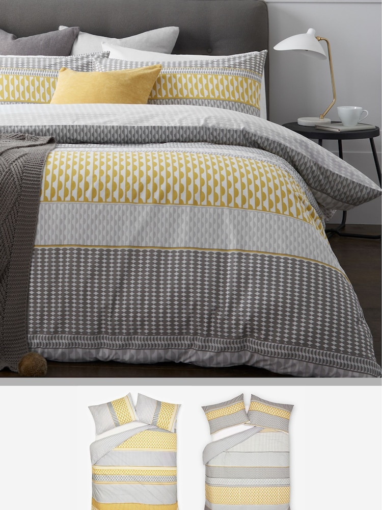 2 Pack Yellow Geo Reversible Duvet Cover and Pillowcase Set - Image 1 of 7