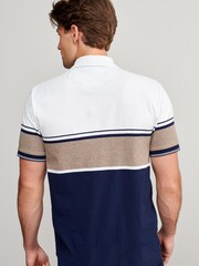 Navy Textured Zip Neck Blocked Polo Shirt - Image 3 of 5