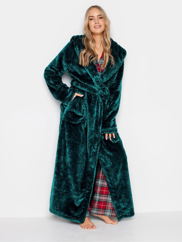 Long Tall Sally Green Honeycomb Hooded Maxi Robe - Image 1 of 5