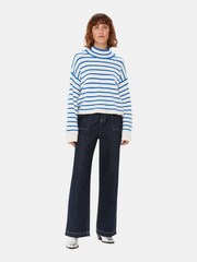 Whistles Blue Stripe Rib Detail Funnel Knit Jumper - Image 1 of 5