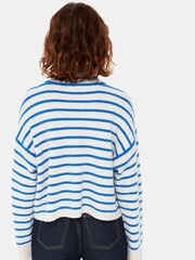 Whistles Blue Stripe Rib Detail Funnel Knit Jumper - Image 2 of 5