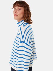 Whistles Blue Stripe Rib Detail Funnel Knit Jumper - Image 3 of 5