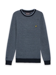 Lyle & Scott Blue Golf Cross Hatch Cashmere Blend Crew Neck Jumper - Image 1 of 1