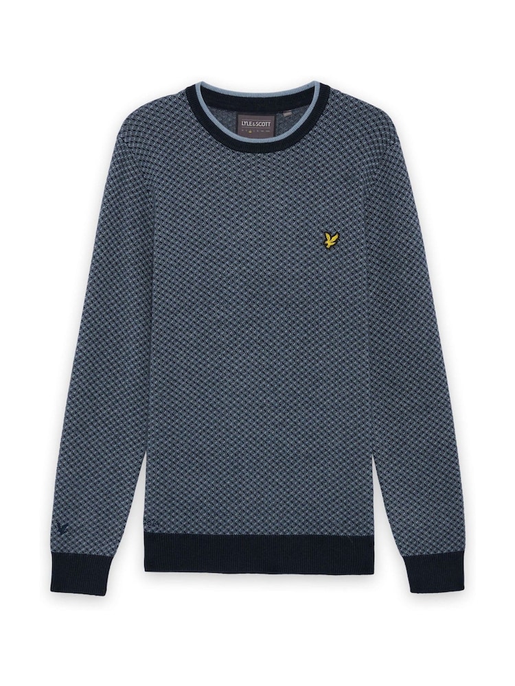 Lyle & Scott Blue Golf Cross Hatch Cashmere Blend Crew Neck Jumper - Image 1 of 1 Lyle & Scott Blue Golf Cross Hatch Cashmere Blend Crew Neck Jumper - Image 1 of 1