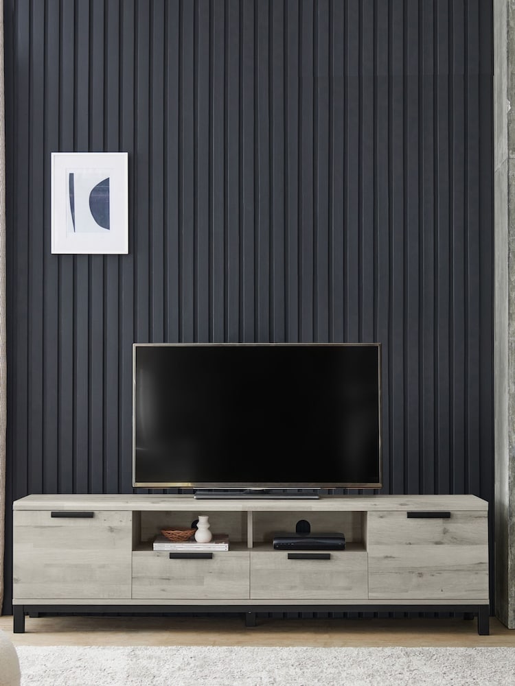 Grey Bronx Up to 80 inch Oak Effect Slim TV Unit - Image 1 of 6