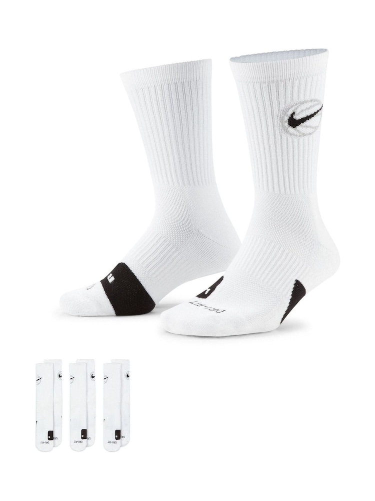 Nike White Everyday Crew Basketball Socks 3 Pack - Image 1 of 4