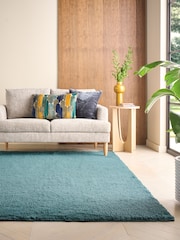 Teal Blue Cosy Washable Shaggy Rug - Image 1 of 5