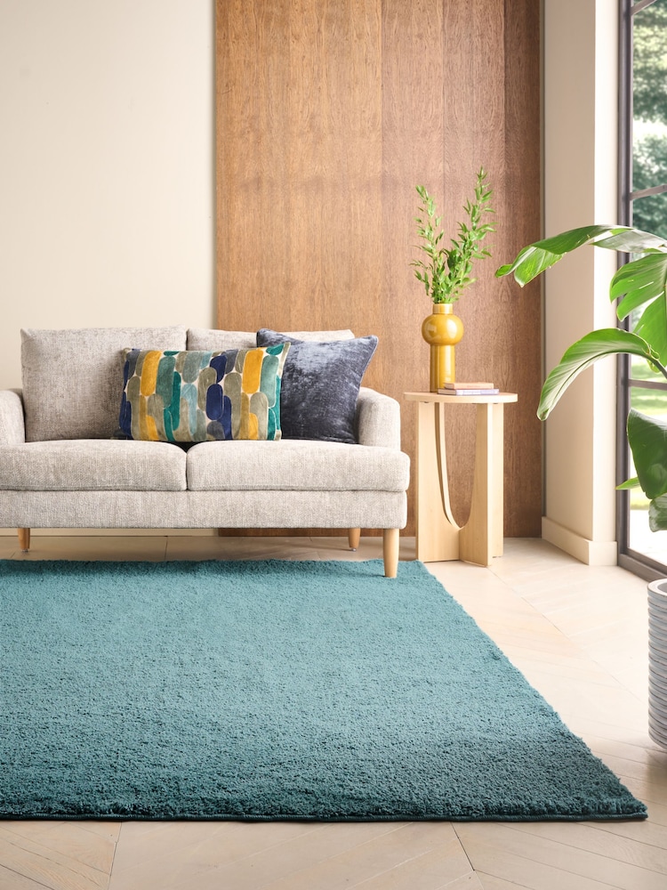 Teal Blue Cosy Washable Shaggy Rug - Image 1 of 5