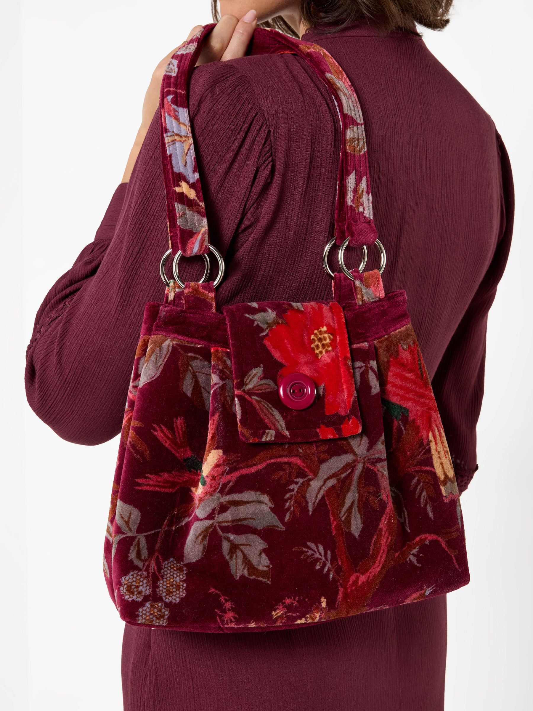 Joe Browns Women's Red The Berry Bloom Velvet Shoulder Bag In - Image 3