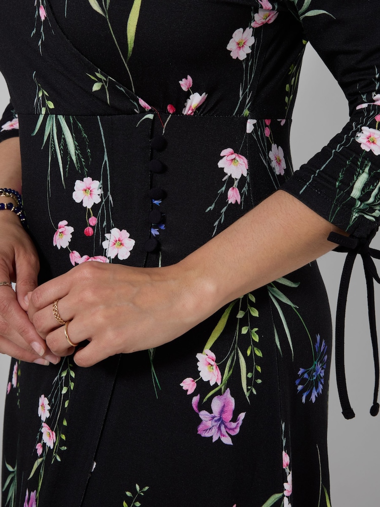 Joe Browns Black Falling Florals V- Neck Jersey Dress - Image 2 of 5 Joe Browns Black Falling Florals V- Neck Jersey Dress - Image 2 of 5