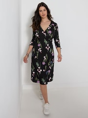 Joe Browns Black Falling Florals V- Neck Jersey Dress - Image 3 of 5