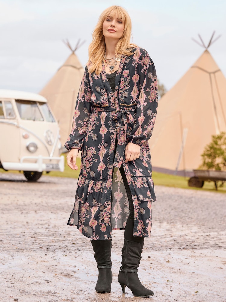 Joe Browns Henrietta apdrukāta garās līnijas kimono blūze ar rotājumu detaļu - Attēls 1 no 7