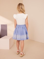 Blue/White Embroidered Skirt Dress (3-12yrs) - Image 2 of 6