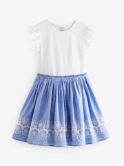 Blue/White Embroidered Skirt Dress (3-12yrs) - Image 4 of 6