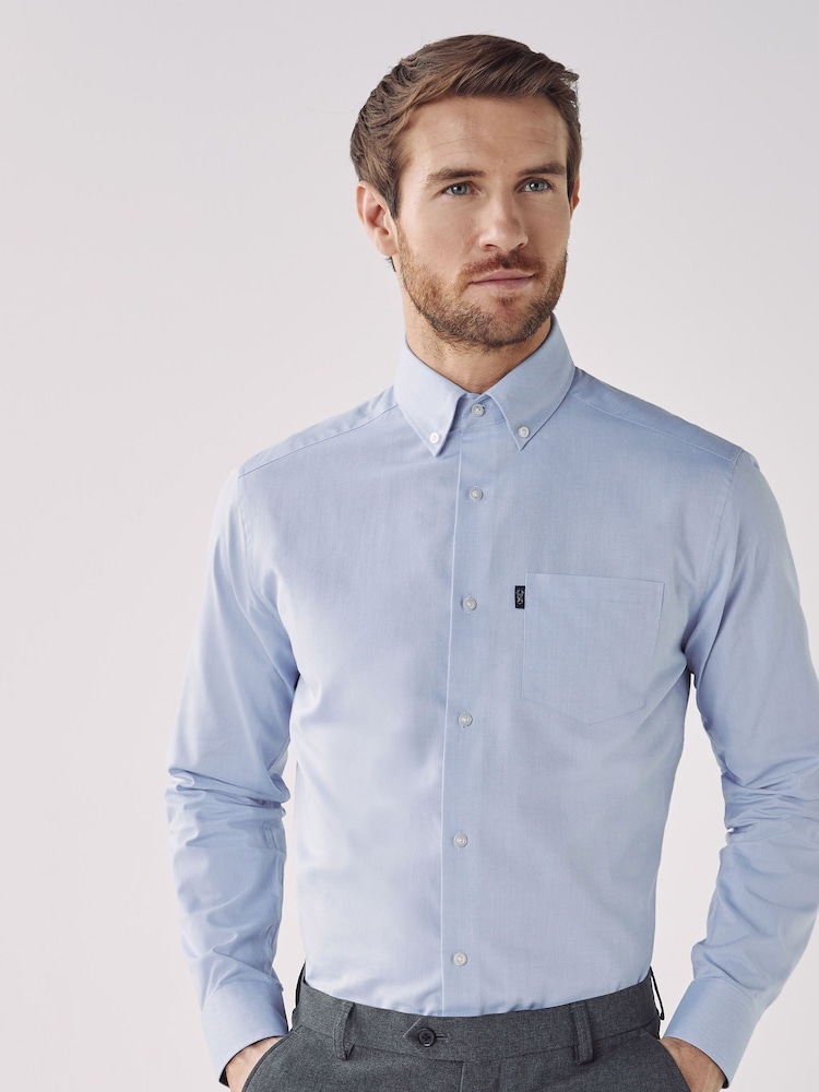 Blue Slim Fit Button Down Easy Iron Oxford Shirt - Image 2 of 6