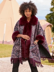 Joe Browns Red Ruby Reverie Paisley Faux Fur Wrap Cover-Up - Image 1 of 10