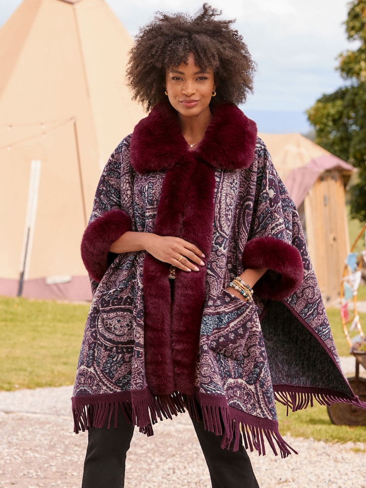 Joe Browns Red Ruby Reverie Paisley Faux Fur Wrap Cover-Up - Image 1 of 10 Joe Browns Red Ruby Reverie Paisley Faux Fur Wrap Cover-Up - Image 1 of 10