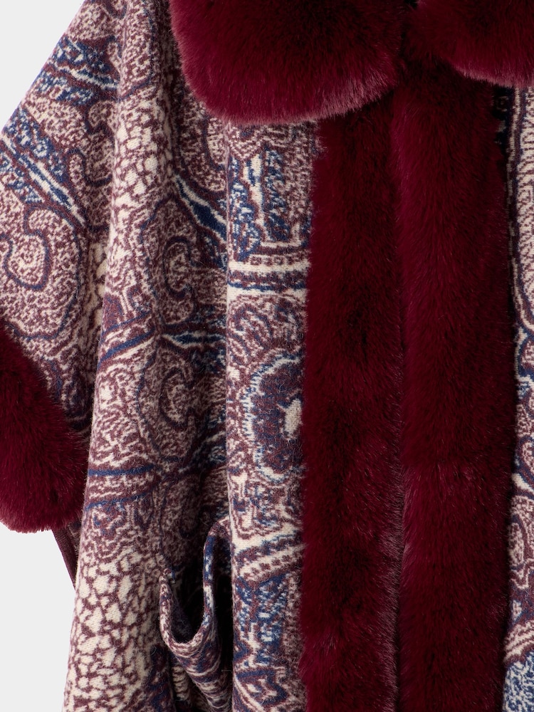 Joe Browns Red Ruby Reverie Paisley Faux Fur Wrap Cover-Up - Image 10 of 10 Joe Browns Red Ruby Reverie Paisley Faux Fur Wrap Cover-Up - Image 10 of 10