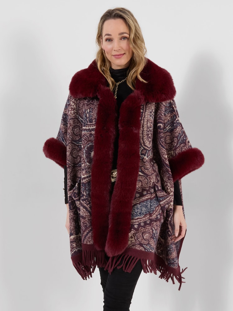 Joe Browns Red Ruby Reverie Paisley Faux Fur Wrap Cover-Up - Image 2 of 10 Joe Browns Red Ruby Reverie Paisley Faux Fur Wrap Cover-Up - Image 2 of 10