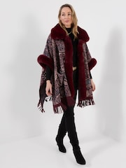 Joe Browns Red Ruby Reverie Paisley Faux Fur Wrap Cover-Up - Image 4 of 10