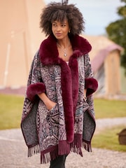 Joe Browns Red Ruby Reverie Paisley Faux Fur Wrap Cover-Up - Image 5 of 10