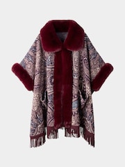 Joe Browns Red Ruby Reverie Paisley Faux Fur Wrap Cover-Up - Image 6 of 10