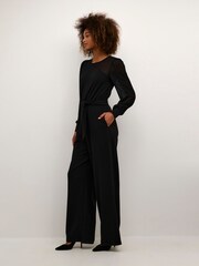 Kaffe Emily Long Sleeve Belted Black Jumpsuit - Image 1 of 3
