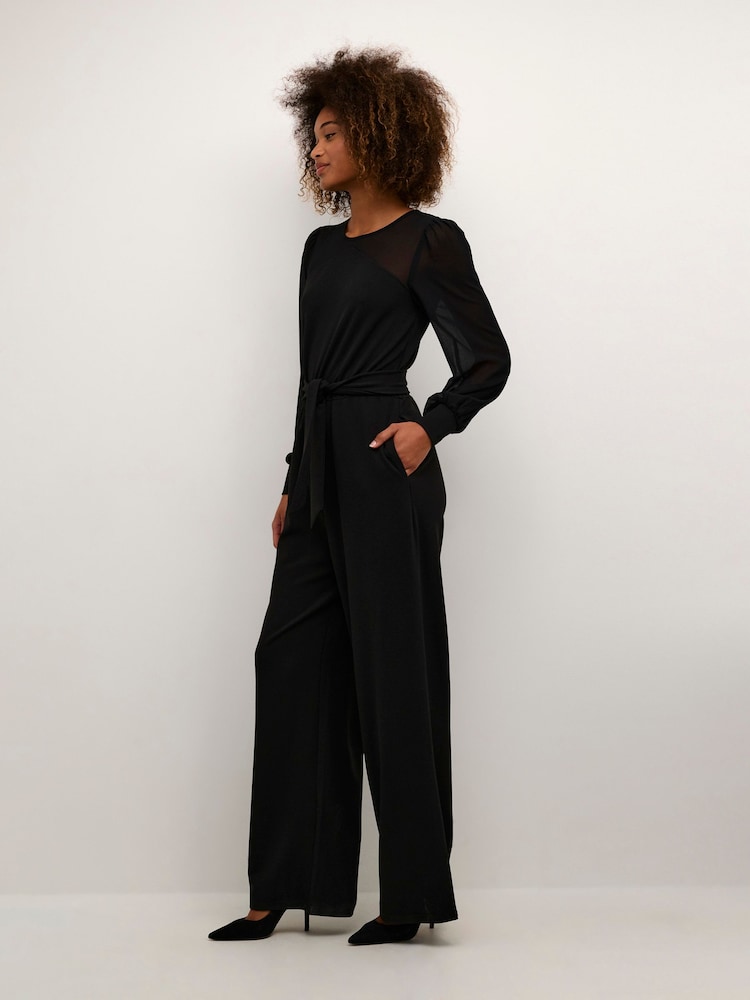 Kaffe Emily Long Sleeve Belted Black Jumpsuit - Image 1 of 3