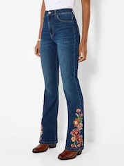 Joe Browns Blue High Waisted Flared Jeans With Floral Embroidery - Image 1 of 7