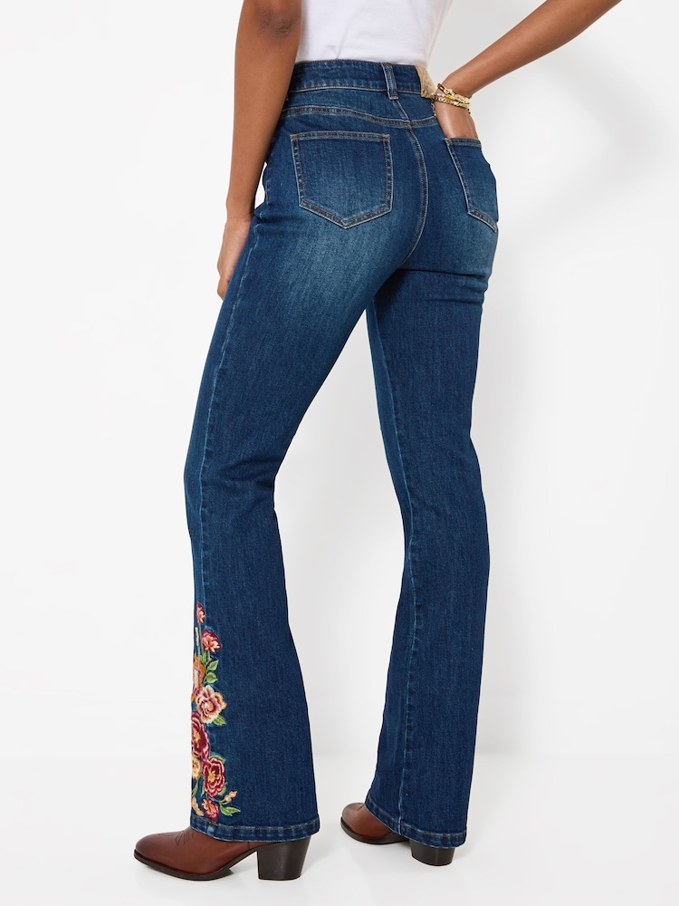 Joe Browns Blue High Waisted Flared Jeans With Floral Embroidery - Image 2 of 7 Joe Browns Blue High Waisted Flared Jeans With Floral Embroidery - Image 2 of 7